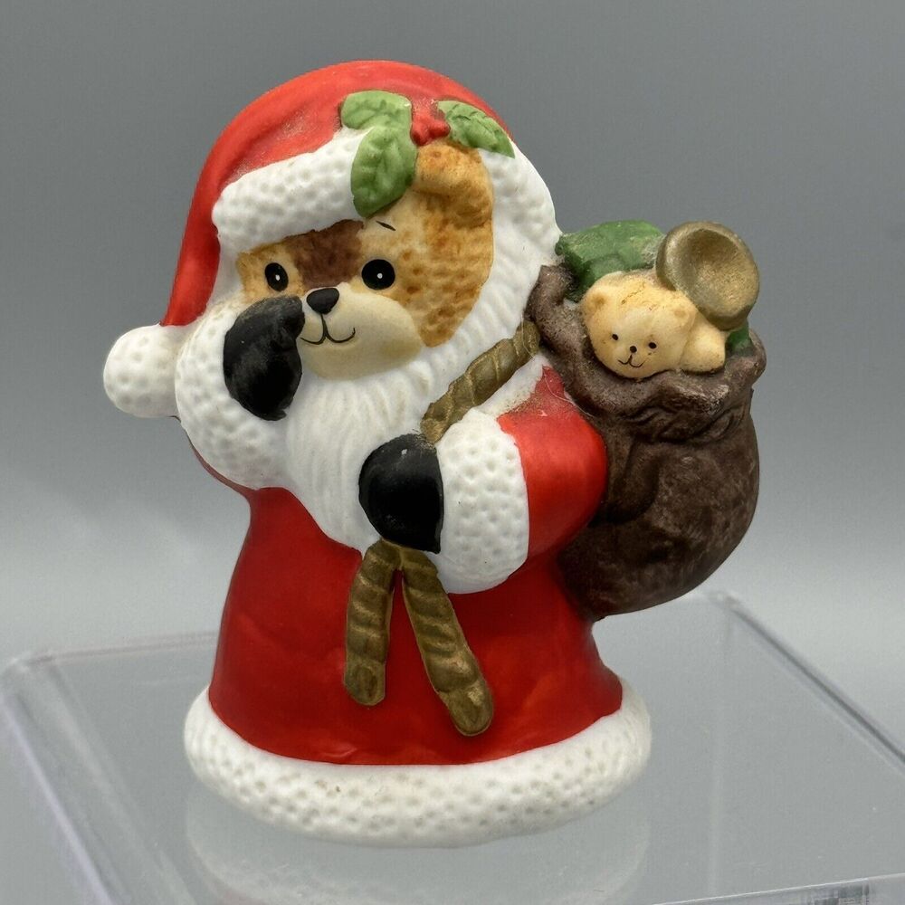 Vtg Enesco Lucy and Me Teddy Bear Christmas Santa Claus with Toy Bag Figurine